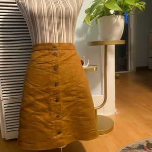 SOLD- Orange-Brown, suede, button down skirt with a camouflage zipper